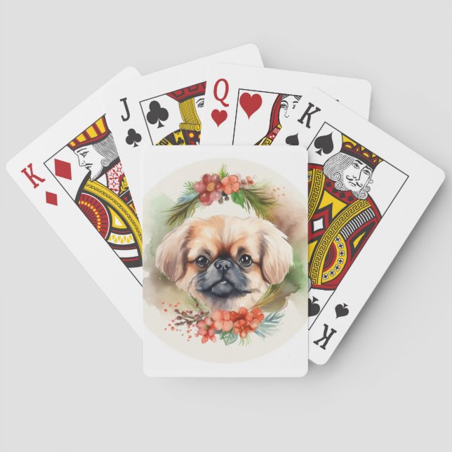 Pekingese Christmas Wreath Festive Pup  Poker Cards (Back)