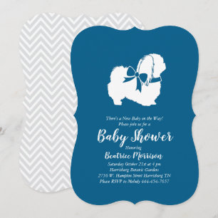 Pekingese Dog Baby Shower Boy Blue Invitation