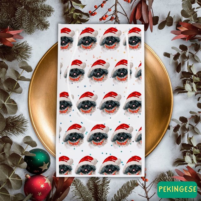 Pekingese Dog Breed Christmas Stars Small Gift Bag (Creator Uploaded)