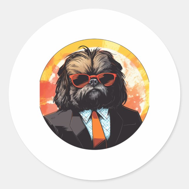 Pekingese Dog Businessman   Classic Round Sticker (Front)