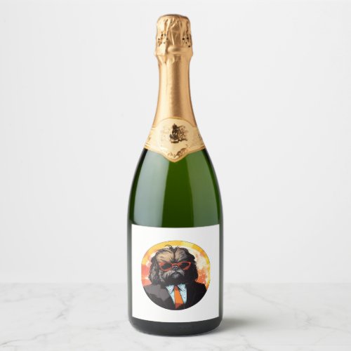 Pekingese Dog Businessman   Sparkling Wine Label