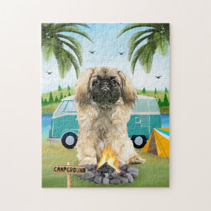 Pekingese Dog Camping Jigsaw Puzzle