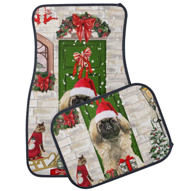 Pekingese Dog Christmas Car Floor Mat (Set)