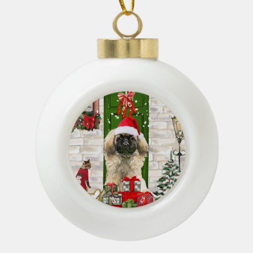 Pekingese Dog Christmas Ceramic Ball Christmas Ornament