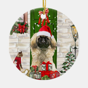 Pekingese Dog Christmas Ceramic Ornament