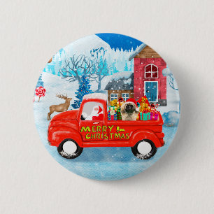 Pekingese Dog Christmas Delivery Truck Snow Button