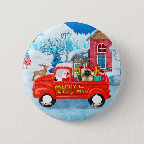 Pekingese Dog Christmas Delivery Truck Snow Button