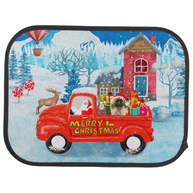 Pekingese Dog Christmas Delivery Truck Snow Car Floor Mat (Rear)