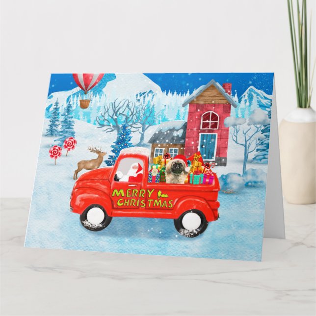 Pekingese Dog Christmas Delivery Truck Snow  Card (Front)