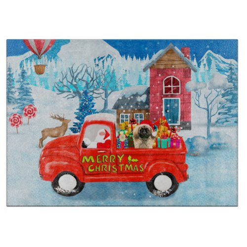 Pekingese Dog Christmas Delivery Truck Snow Cutting Board