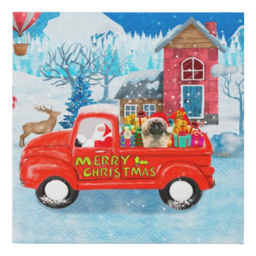 Pekingese Dog Christmas Delivery Truck Snow Faux Canvas Print