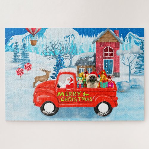 Pekingese Dog Christmas Delivery Truck Snow Jigsaw Puzzle