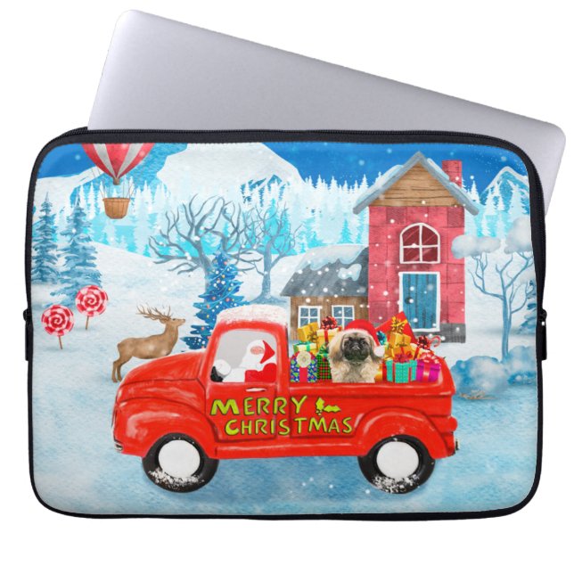 Pekingese Dog Christmas Delivery Truck Snow  Laptop Sleeve (Front)