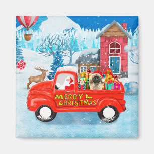 Pekingese Dog Christmas Delivery Truck Snow Magnet