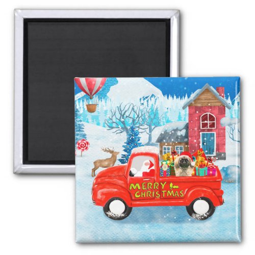 Pekingese Dog Christmas Delivery Truck Snow Magnet