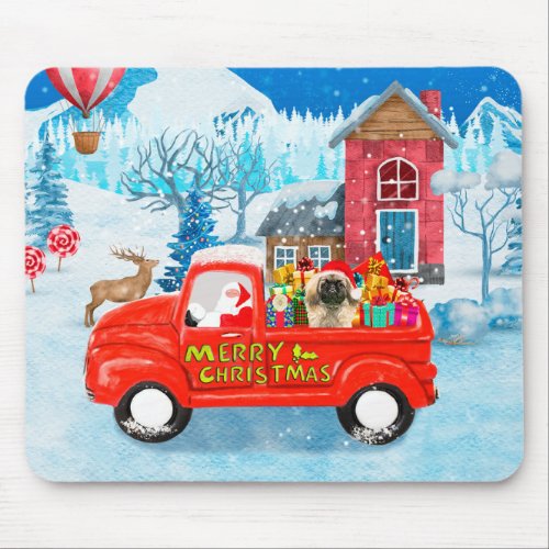Pekingese Dog Christmas Delivery Truck Snow  Mouse Pad