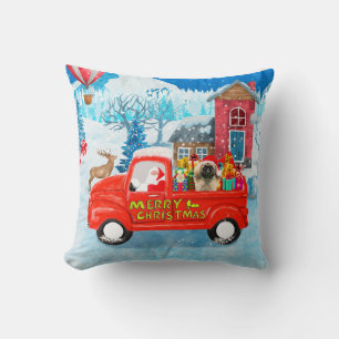Pekingese Dog Christmas Delivery Truck Snow Throw Pillow