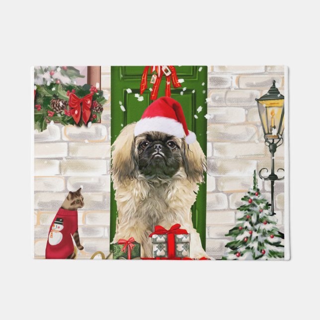 Pekingese Dog Christmas Doormat (Front)