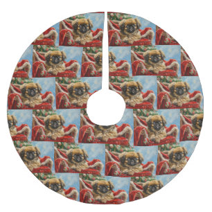 Pekingese Dog Christmas Festive Brushed Polyester Tree Skirt