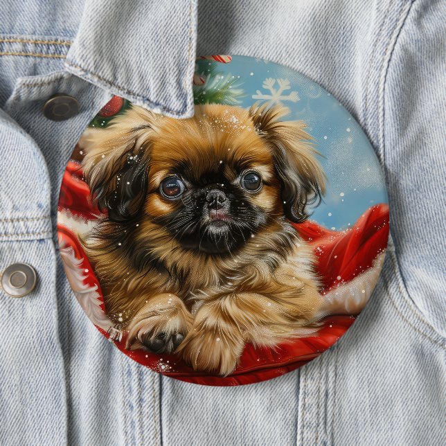 Pekingese Dog Christmas Festive Button (In Situ)