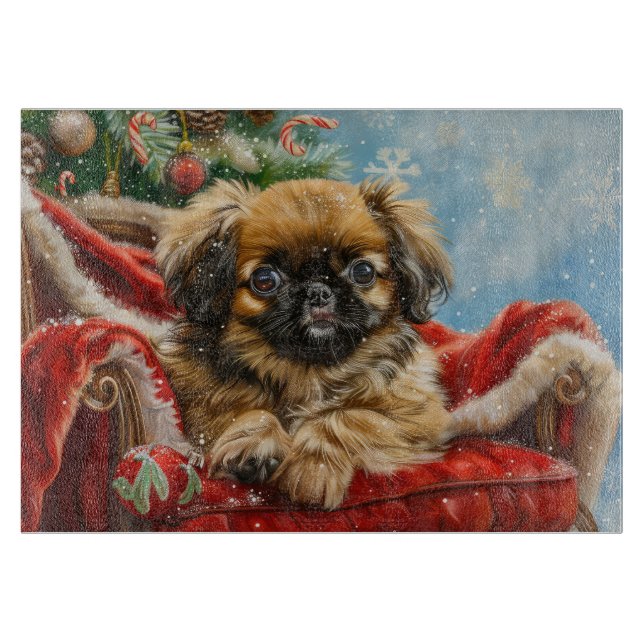 Pekingese Dog Christmas Festive Cutting Board (Front)