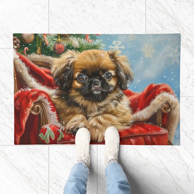 Pekingese Dog Christmas Festive Doormat (Indoor)
