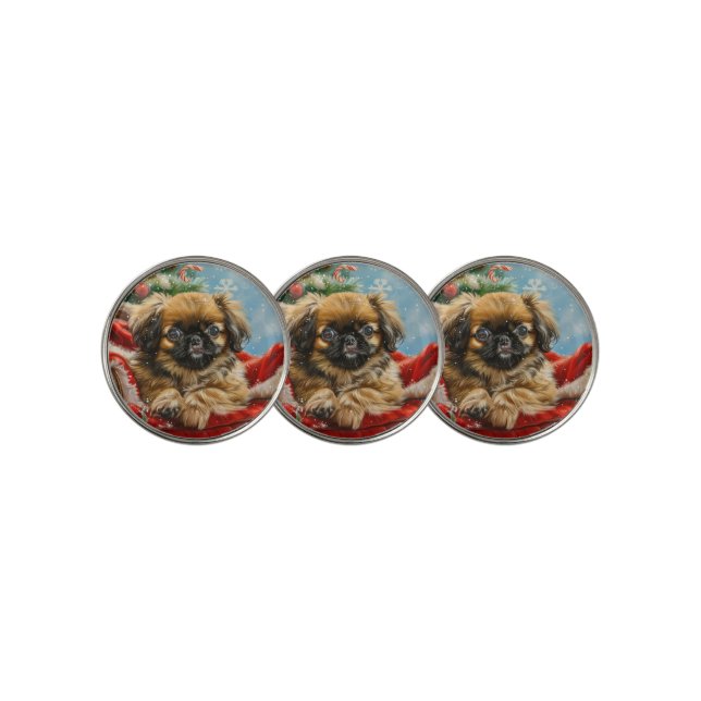 Pekingese Dog Christmas Festive Golf Ball Marker (3 Up)