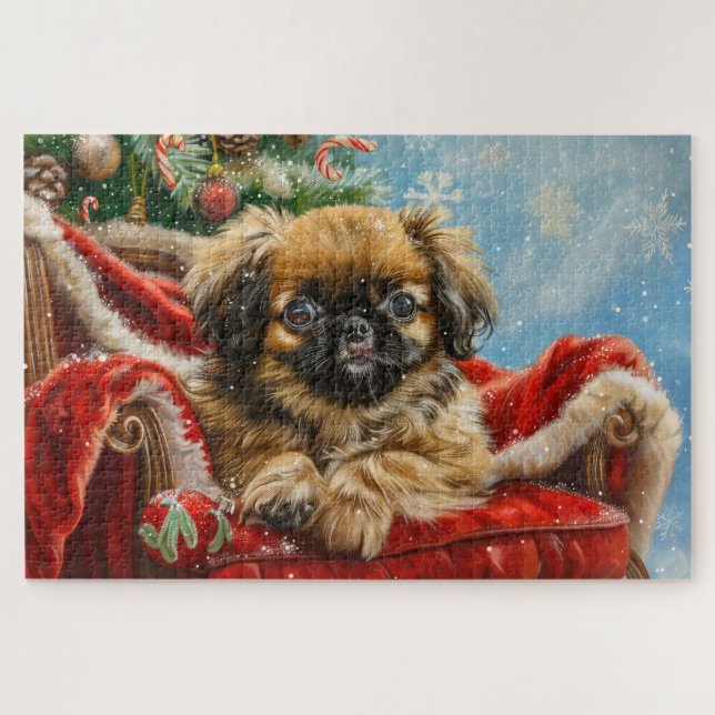 Pekingese Dog Christmas Festive Jigsaw Puzzle (Horizontal)