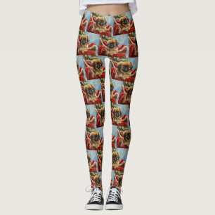 Pekingese Dog Christmas Festive Leggings