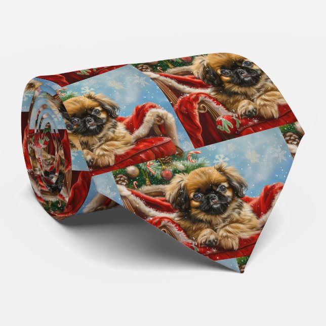 Pekingese Dog Christmas Festive Neck Tie (Rolled)