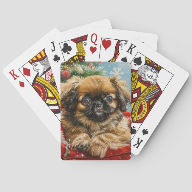 Pekingese Dog Christmas Festive Poker Cards (Back)