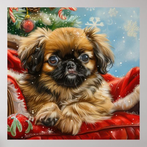 Pekingese Dog Christmas Festive Poster