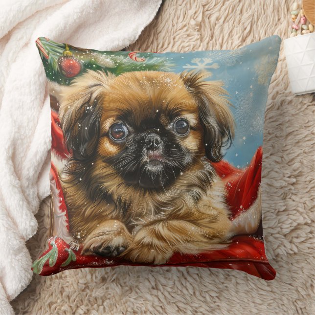 Pekingese Dog Christmas Festive Throw Pillow (Blanket)