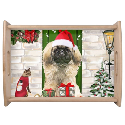 Pekingese Dog Christmas Gift Bag Serving Tray