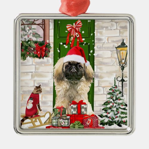 Pekingese Dog Christmas  Metal Ornament