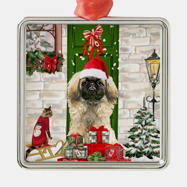 Pekingese Dog Christmas  Metal Ornament (Front)