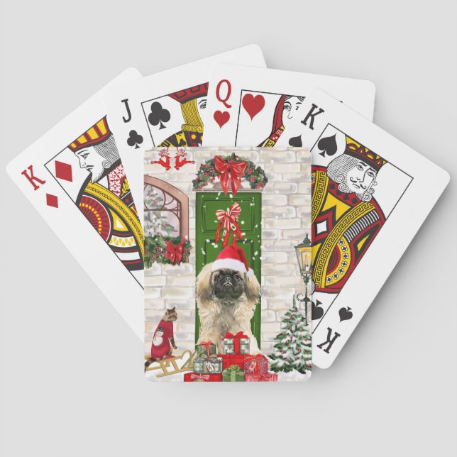 Pekingese Dog Christmas  Poker Cards (Back)