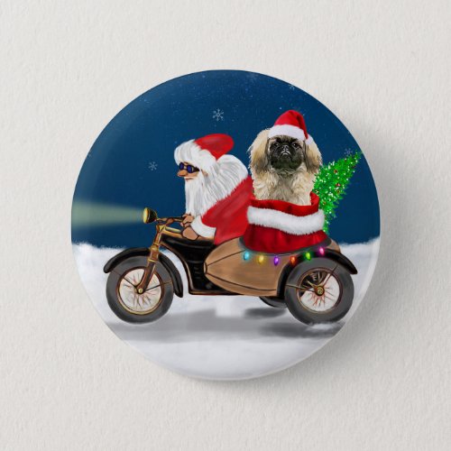 Pekingese Dog Christmas Santa Claus   Button