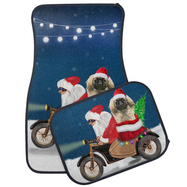 Pekingese Dog Christmas Santa Claus   Car Floor Mat (Set)