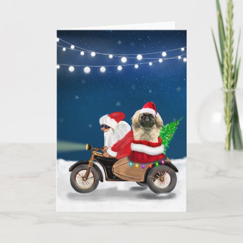 Pekingese Dog Christmas Santa Claus   Card