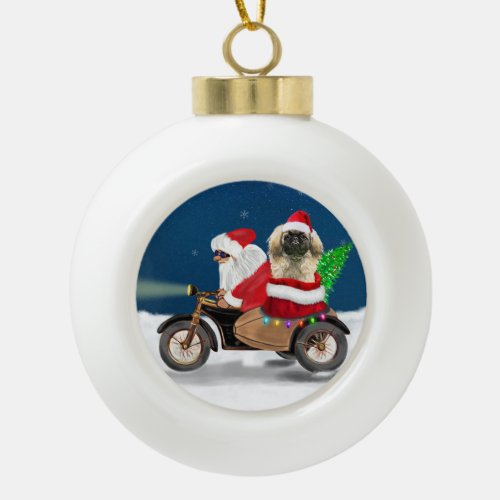 Pekingese Dog Christmas Santa Claus   Ceramic Ball Christmas Ornament
