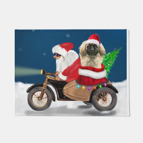 Pekingese Dog Christmas Santa Claus   Doormat