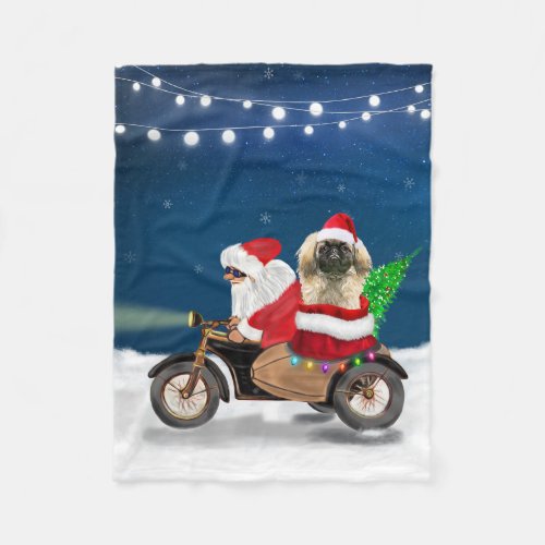 Pekingese Dog Christmas Santa Claus   Fleece Blanket
