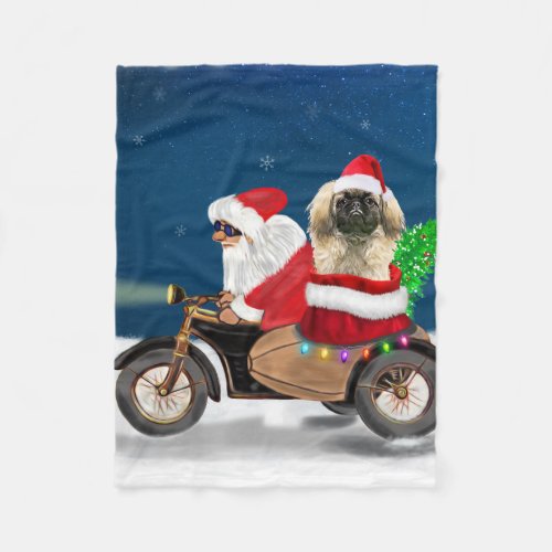 Pekingese Dog Christmas Santa Claus   Fleece Blanket