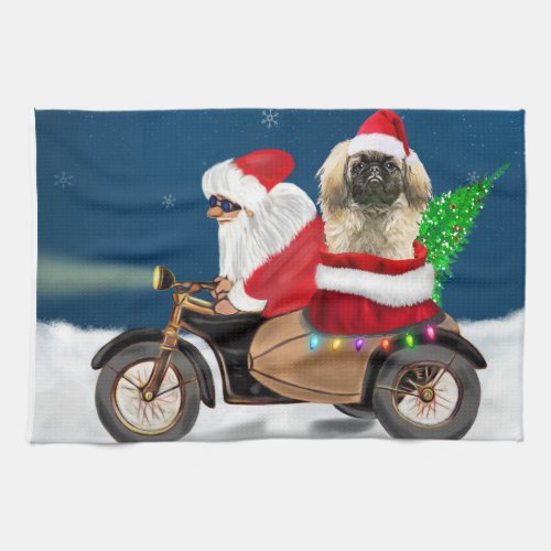 Pekingese Dog Christmas Santa Claus   Kitchen Towel