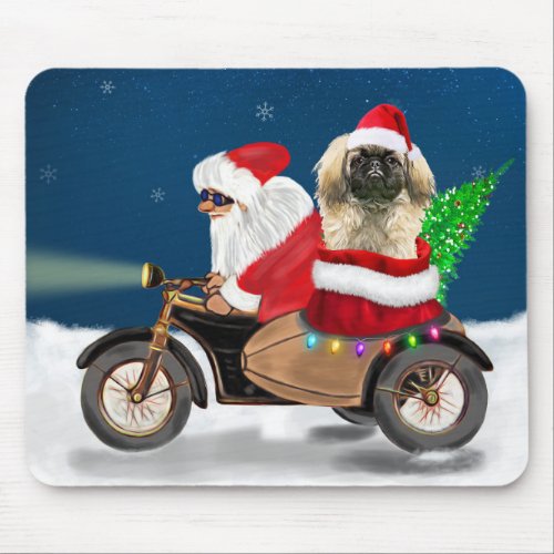Pekingese Dog Christmas Santa Claus  Mouse Pad
