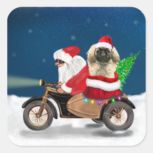 Pekingese Dog Christmas Santa Claus   Square Sticker