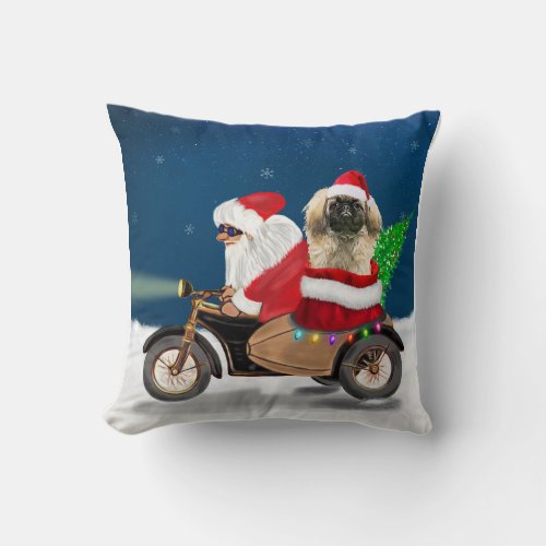 Pekingese Dog Christmas Santa Claus  Throw Pillow