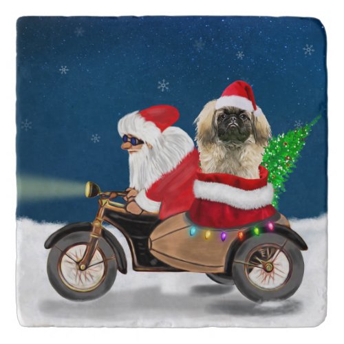 Pekingese Dog Christmas Santa Claus Trivet