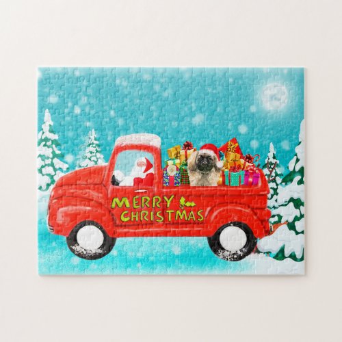 Pekingese Dog Christmas Santa Delivery Truck Jigsaw Puzzle